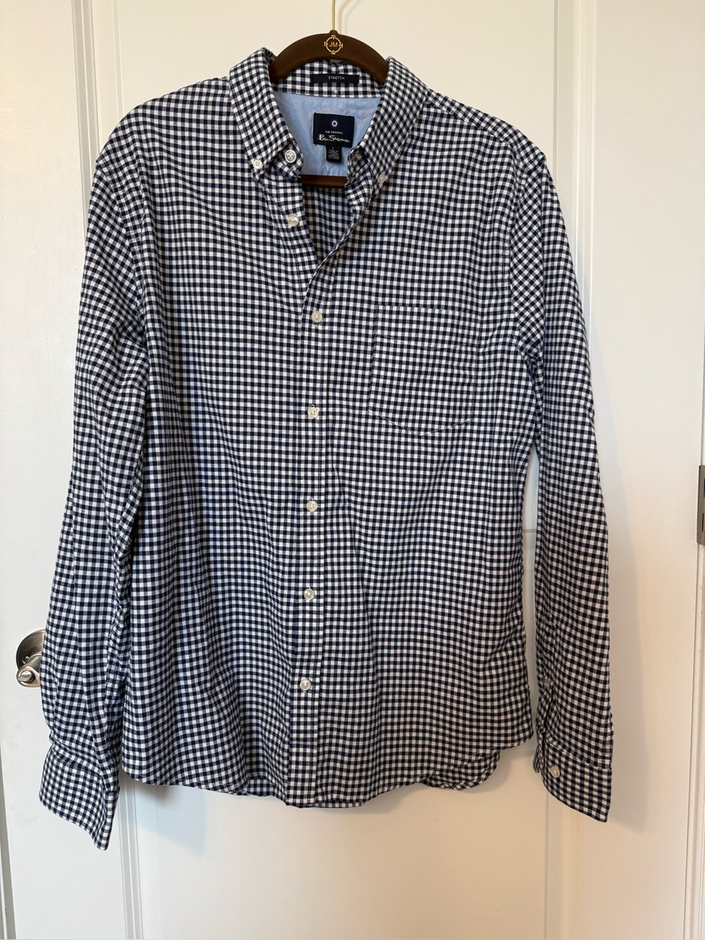 Ben Sherman Stretch Gingham Button Down Shirt Men’s XL Navy White Long Sleeve